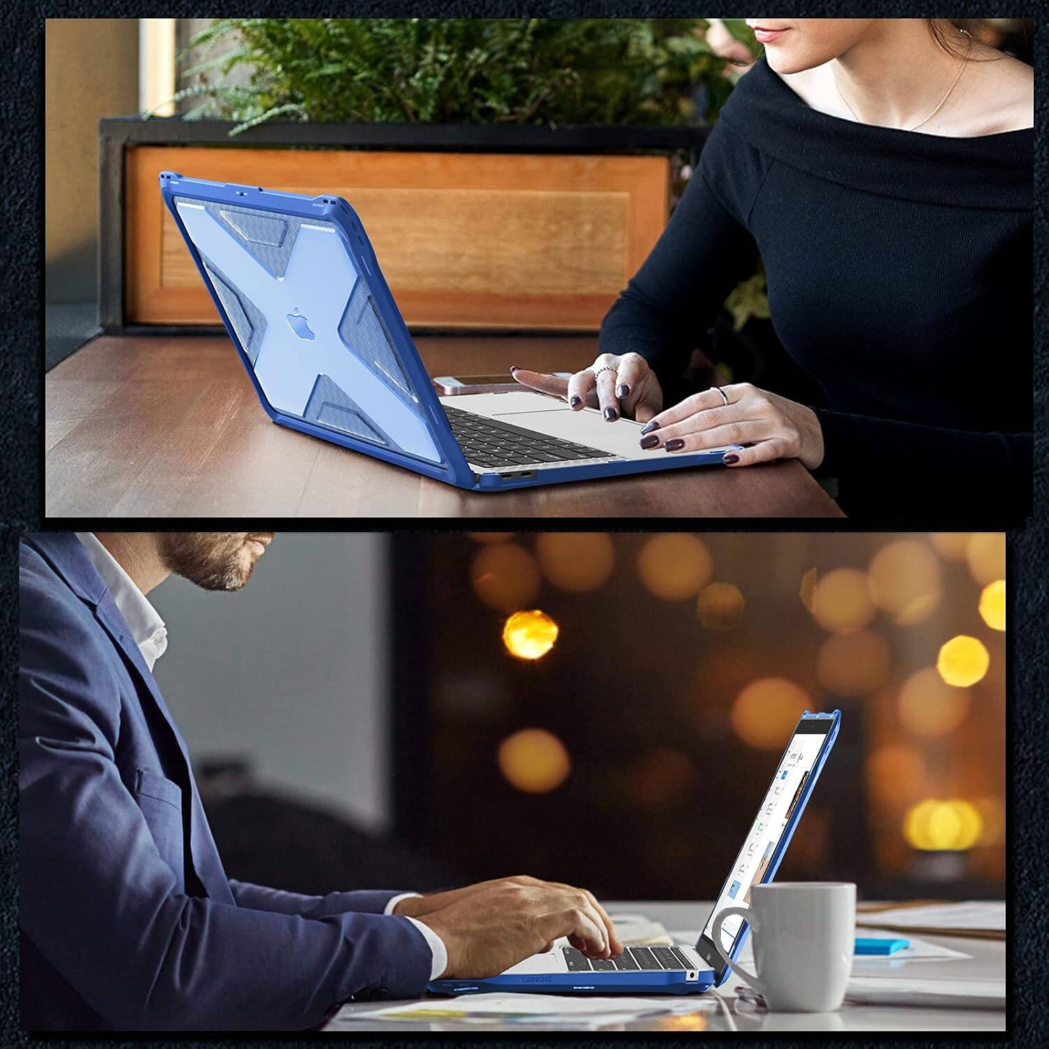 Alt View 3. Fintie - Heavy Duty Case for MacBook Air 13.3 Inch, A2337 (M1) / A2179 / A1932 (2018-2022 Release), TPU Bumper, Hard Shell - Blue.
