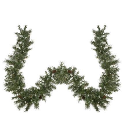 Front. Northlight - Snow Mountain Pine Artificial Christmas Garland - 9' x 10" - Unlit - Green.