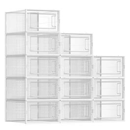Songmics Home - Pack of 12 Plastic Shoe Boxes – Stackable Shoe Storage Organizers - Clear