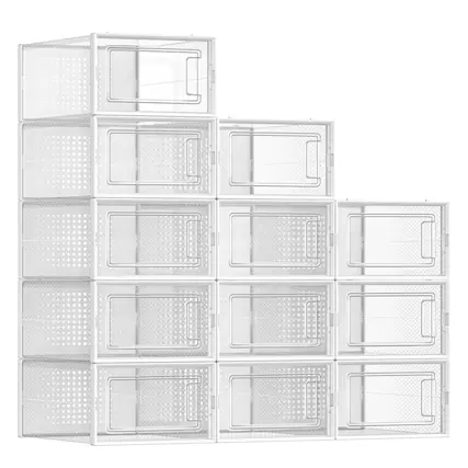 Front. Songmics Home - Pack of 12 Clear Plastic Shoe Boxes – Stackable Shoe Storage Organizers - Clear.