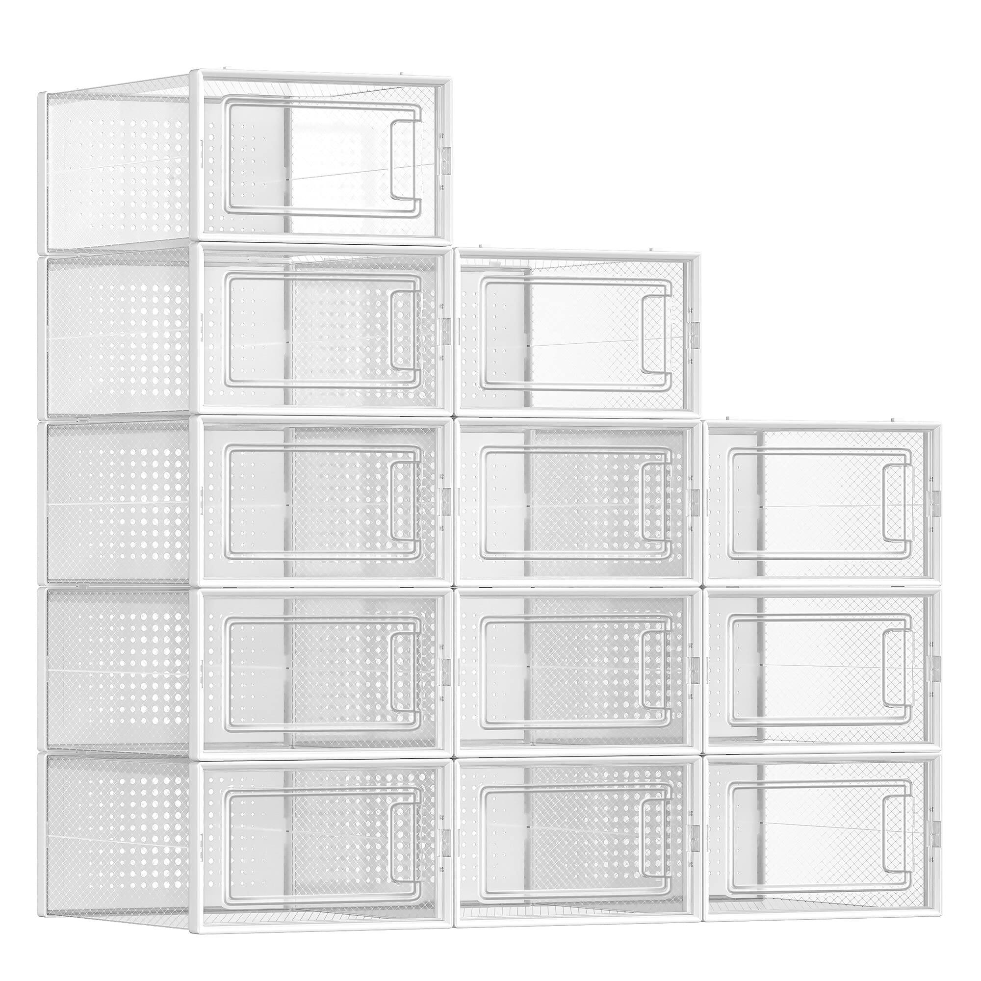 Front. Songmics Home - Pack of 12 Clear Plastic Shoe Boxes – Stackable Shoe Storage Organizers - Clear.