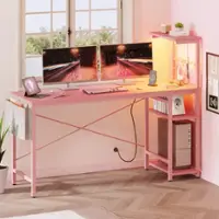 Bestier 61" Gaming Desk with Power Outlets LED 4-Tier Reversible Shelves Headset Hook - Pink - Front_Zoom