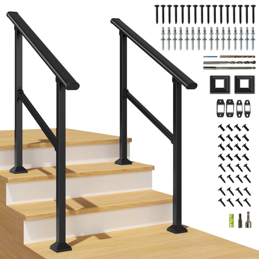 LOVMOR 2 Pack 3 Step Hand Rails for Outdoor Steps Wrought Iron Railing ...