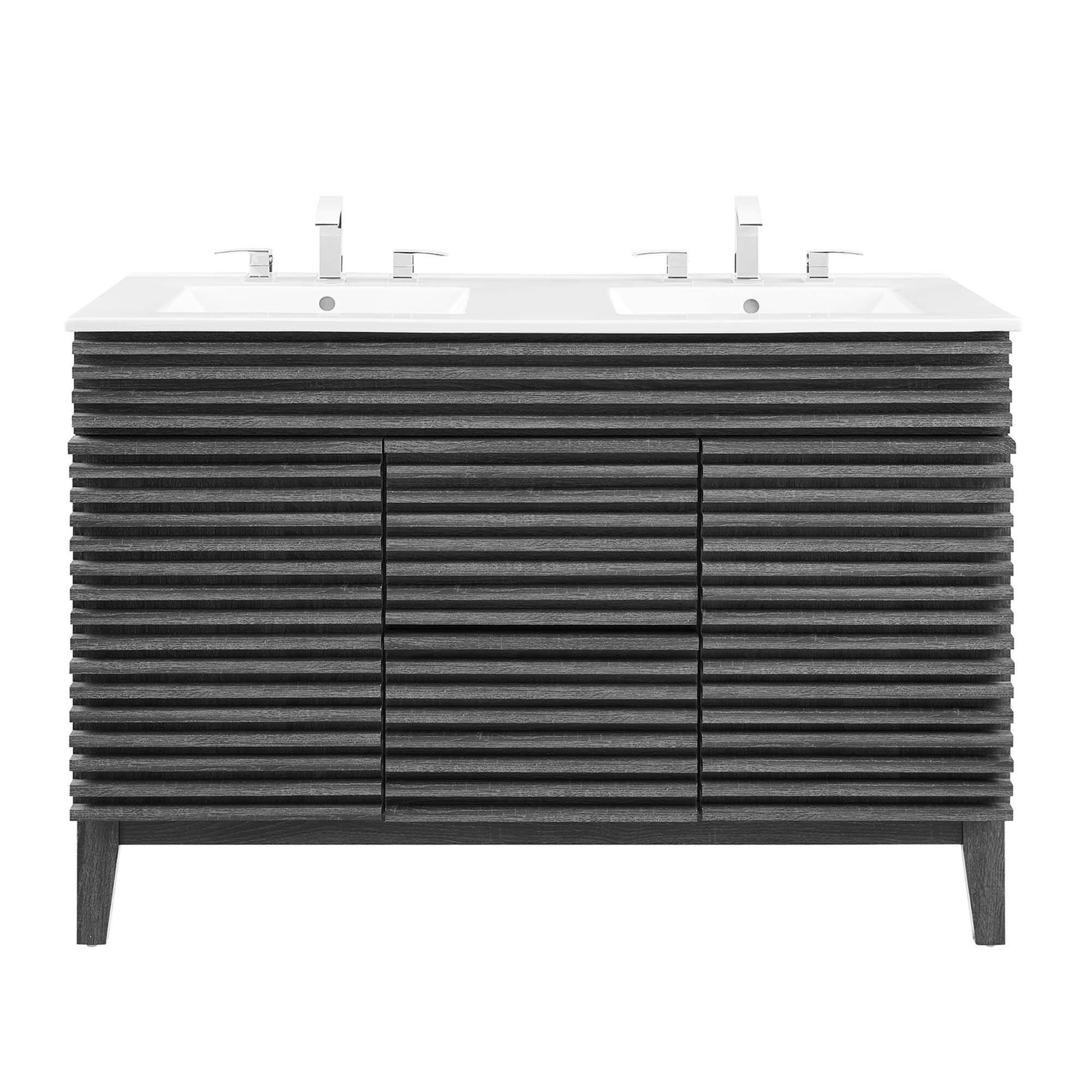 Alt View 2. Modway - Render 48" Bathroom Vanity with White Basin Included - Charcoal White.