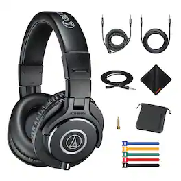 Audio-Technica - ATH-M40x Closed-Back Headphones, Cable/Ties/Cleaning Cloth Bundle - Black