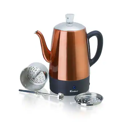 Front. Euro Cuisine - Euro Cuisine PER08 Stainless Steel Electric Coffee Percolator, 8 Cup - Copper.