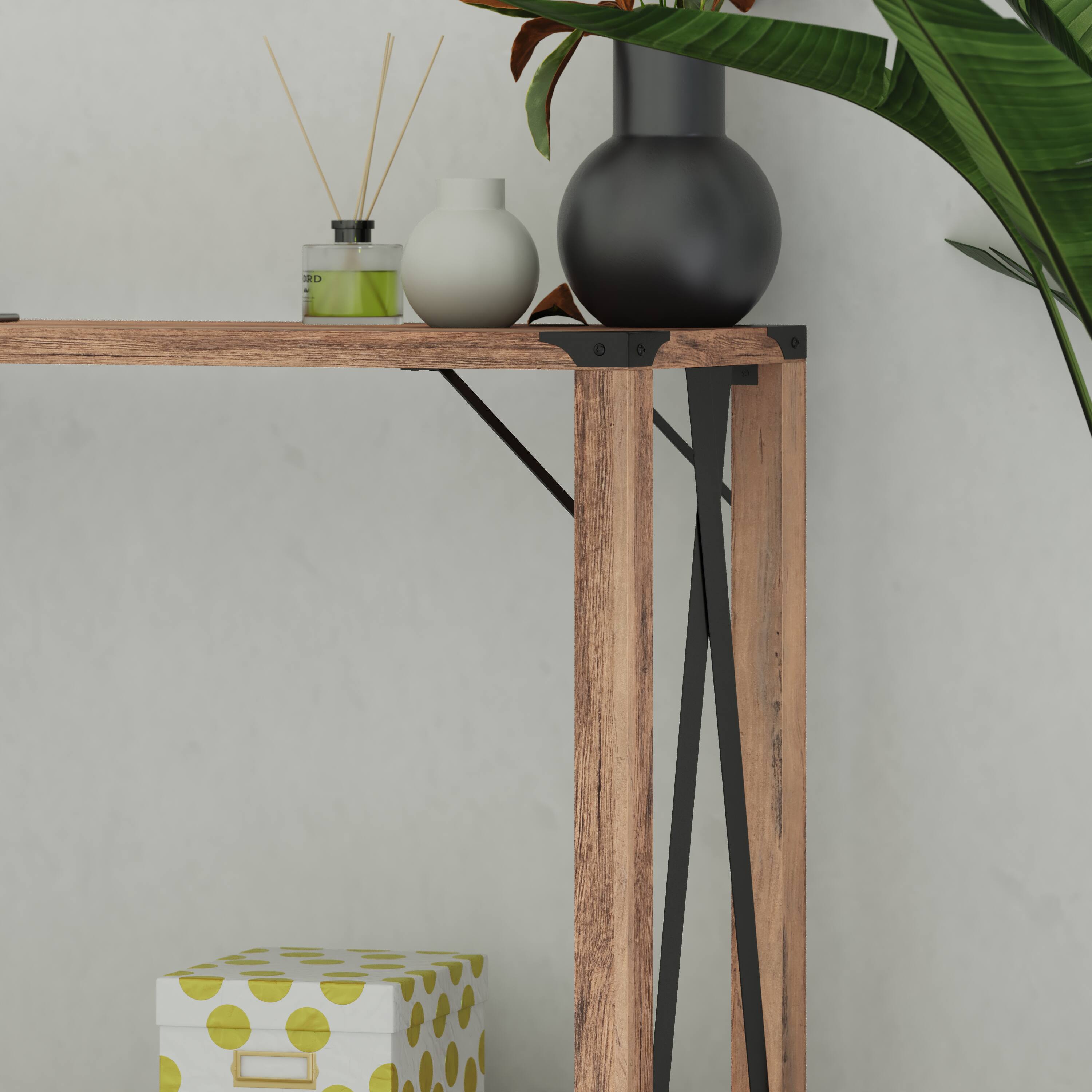 Alt View 4. Emma + Oliver - Marella Engineered Wood Modern Farmhouse Entryway Console Table with Metal Accents - Rustic Oak.