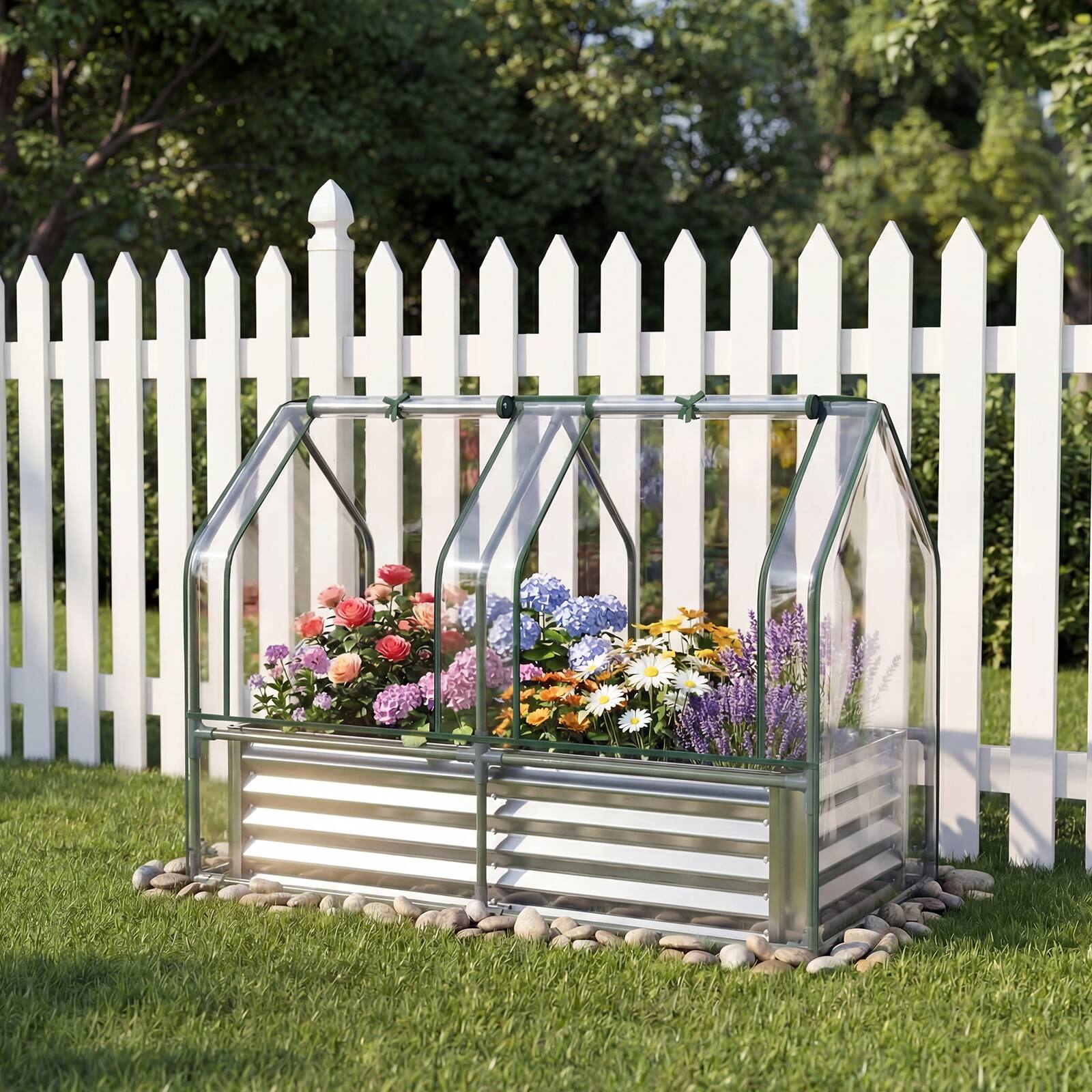 Alt View 1. Gymax - Gymax 4 x 2 x 3 FT Small Galvanized Raised Garden Bed w/Greenhouse Cover Windows Sliver & Transparent - Silver.
