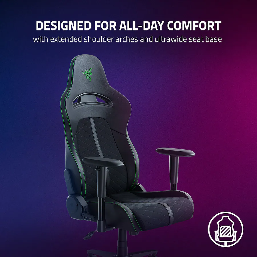 Diseñado para brindar comodidad durante todo el día con arcos de hombros extendidos y base de asiento ultra ancha.