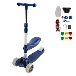 Topteng - 2-in-1 Foldable Kids Scooter with Seat & LED Lights - 3-Wheel, Adjustable Bar, Lean-to-Steer - Blue