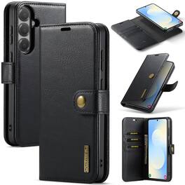 Dteck - Case For Samsung Galaxy S26+ 2-in-1 Vintage Leather Magnetic Detachable Flip Folio Stand Slim Wallet Cover - Black
