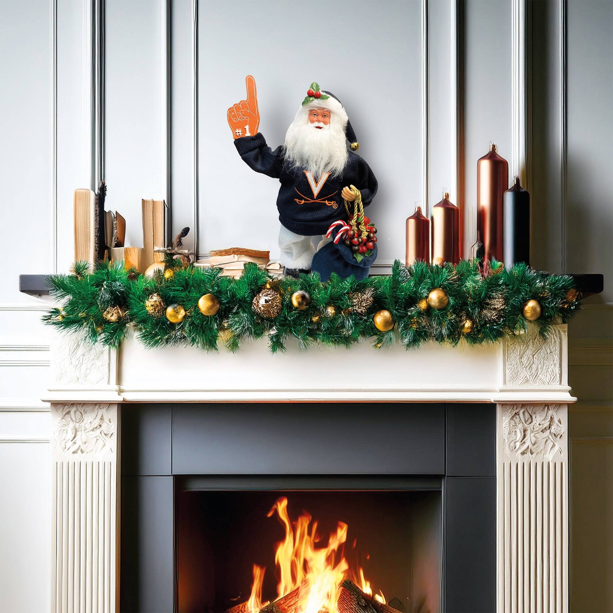 Alt View 2. Santa's Workshop - Virginia Cavaliers 12" Animated Musical Santa - Red.