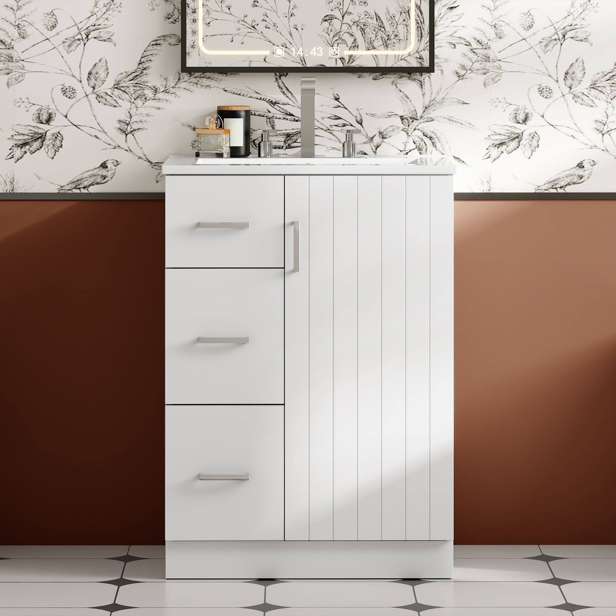 Alt View 5. Boyel Living - 24 Inch Modern Bathroom Vanity with Sink 2 Drawers and Soft Close Door White - White.