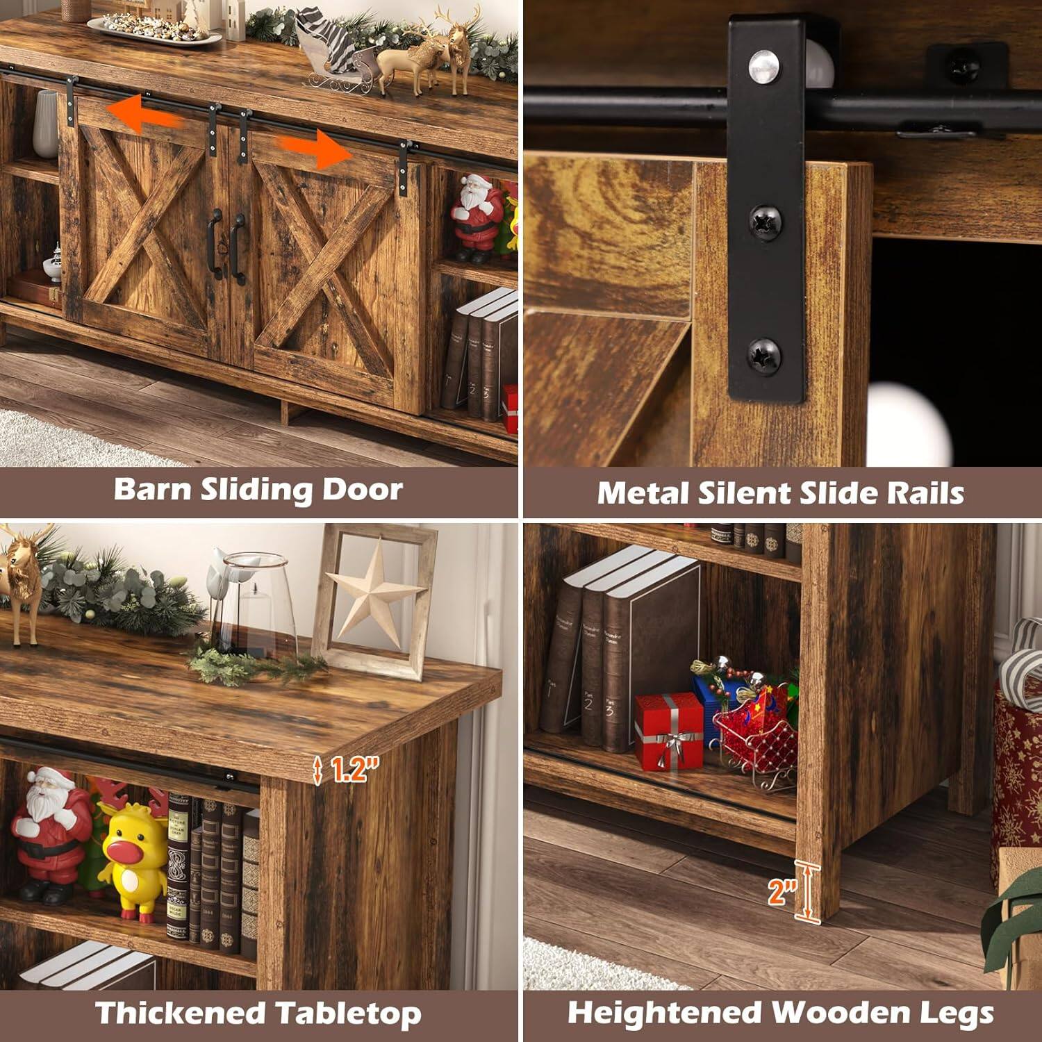 Barn Sliding Door Metal Silent Slide Rails 1.2" 2" Thickened Tabletop Heightened Wooden Legs