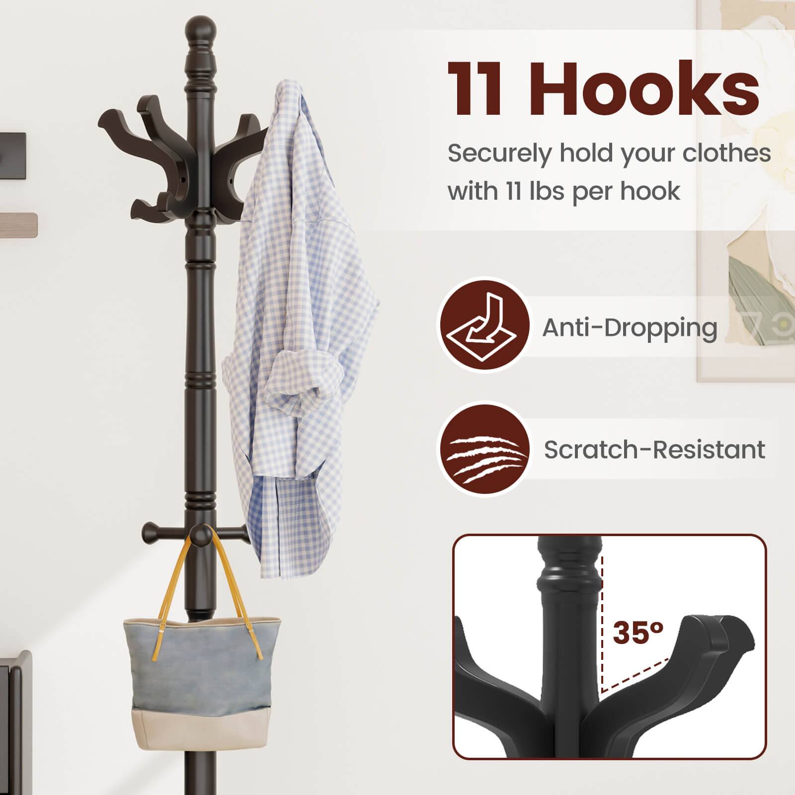 11 Hooks
Securely hold your clothes with 11 lbs per hook
Anti-Dropping
Scratch-Resistant
35°