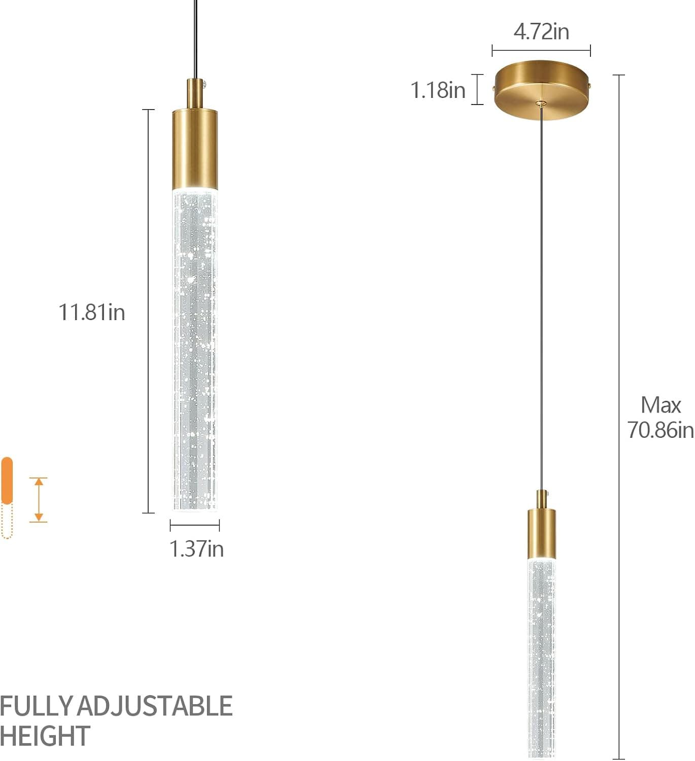 4.72in  
1.18in  
11.81in  
Max 70.86in  
1.37in  

FULLY ADJUSTABLE HEIGHT