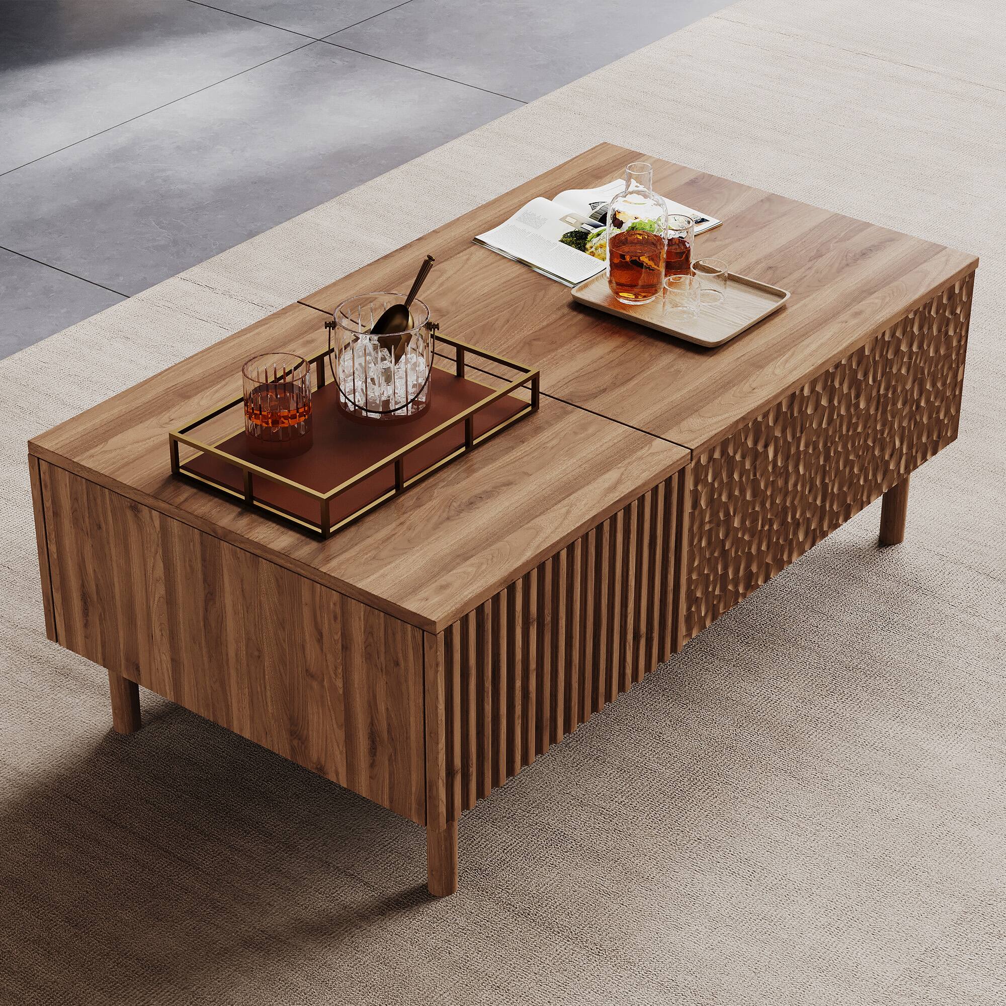 Alt View 2. luck idea - 51.1" Lift-top Coffee Table with Storage Drawers - Walnut Color.