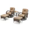 Front. U-HOMY - 360° Swivel Rocking Patio Chairs with Cushions & Tempered Glass Table, Wicker Conversation Set, 5-Piece - Khaki.