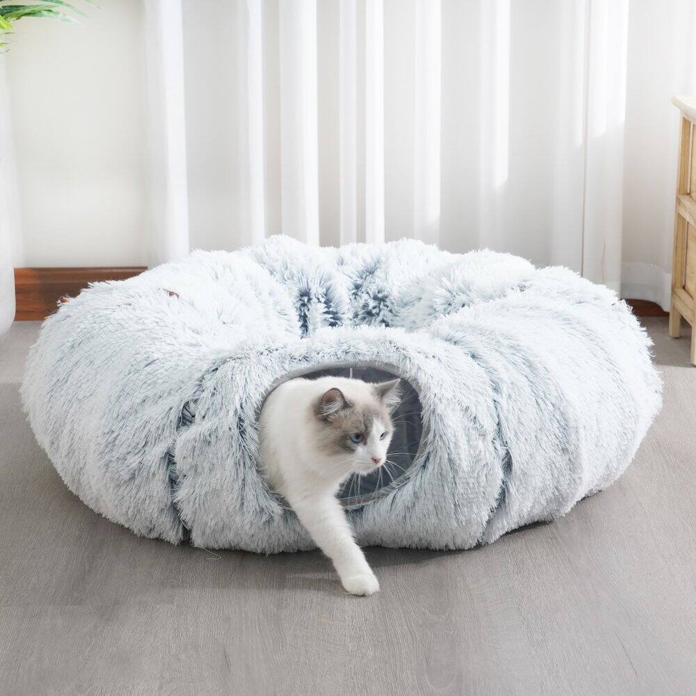 Left. PetPals - Grey Cat Tunnel with Faux Fur - Grey.