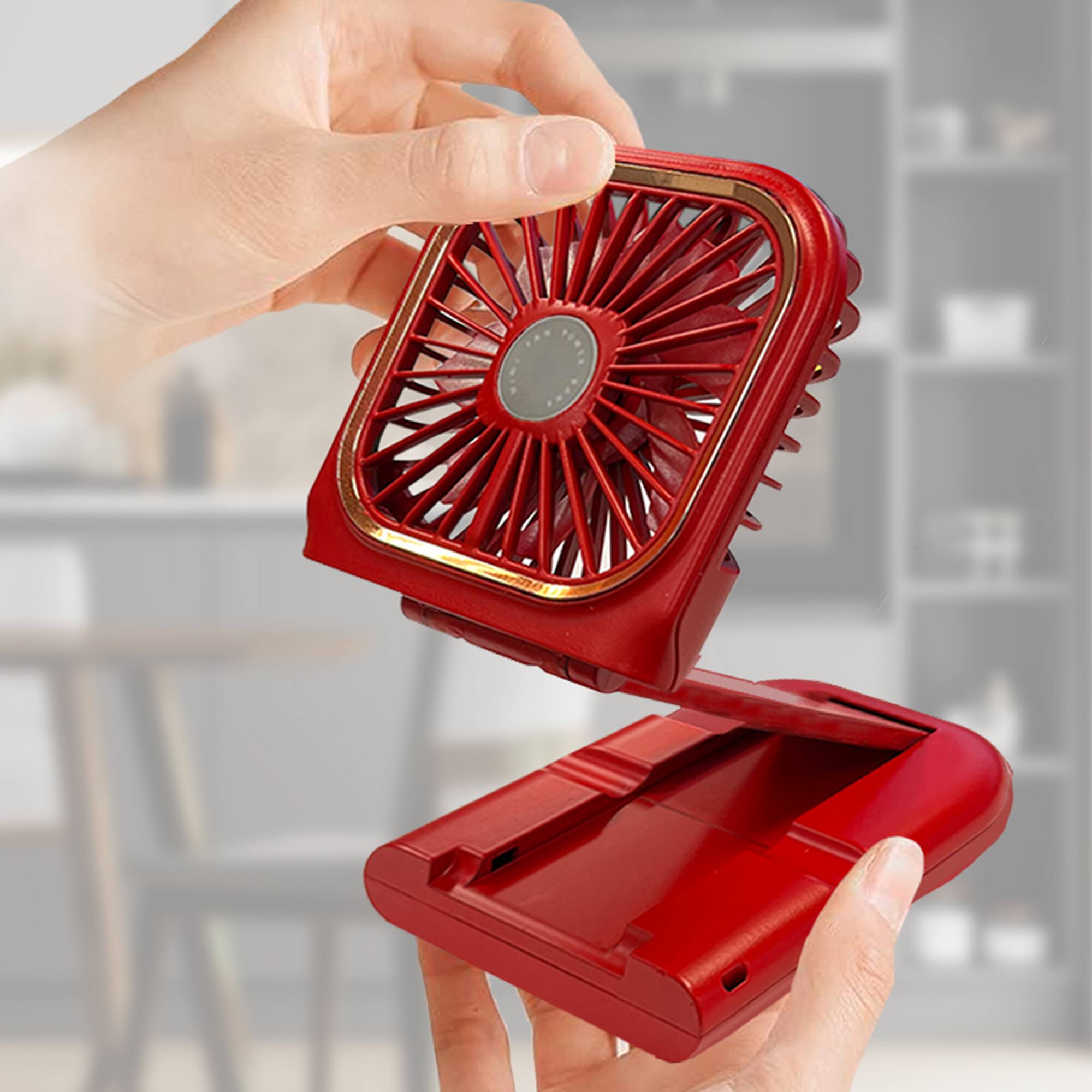Back. Aiwa - Aiwa 4000mAh Portable Fan & Power Bank with Neck Strap, 3-Speed Foldable Personal Fan, Phone Stand & 180 Adjustable Tilt - Red.
