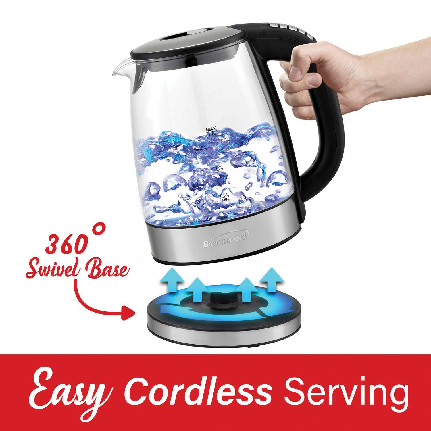 MAX 1.5L  
MIN 1L  
360° Swivel Base  
Brentwood  
Easy Cordless Serving
