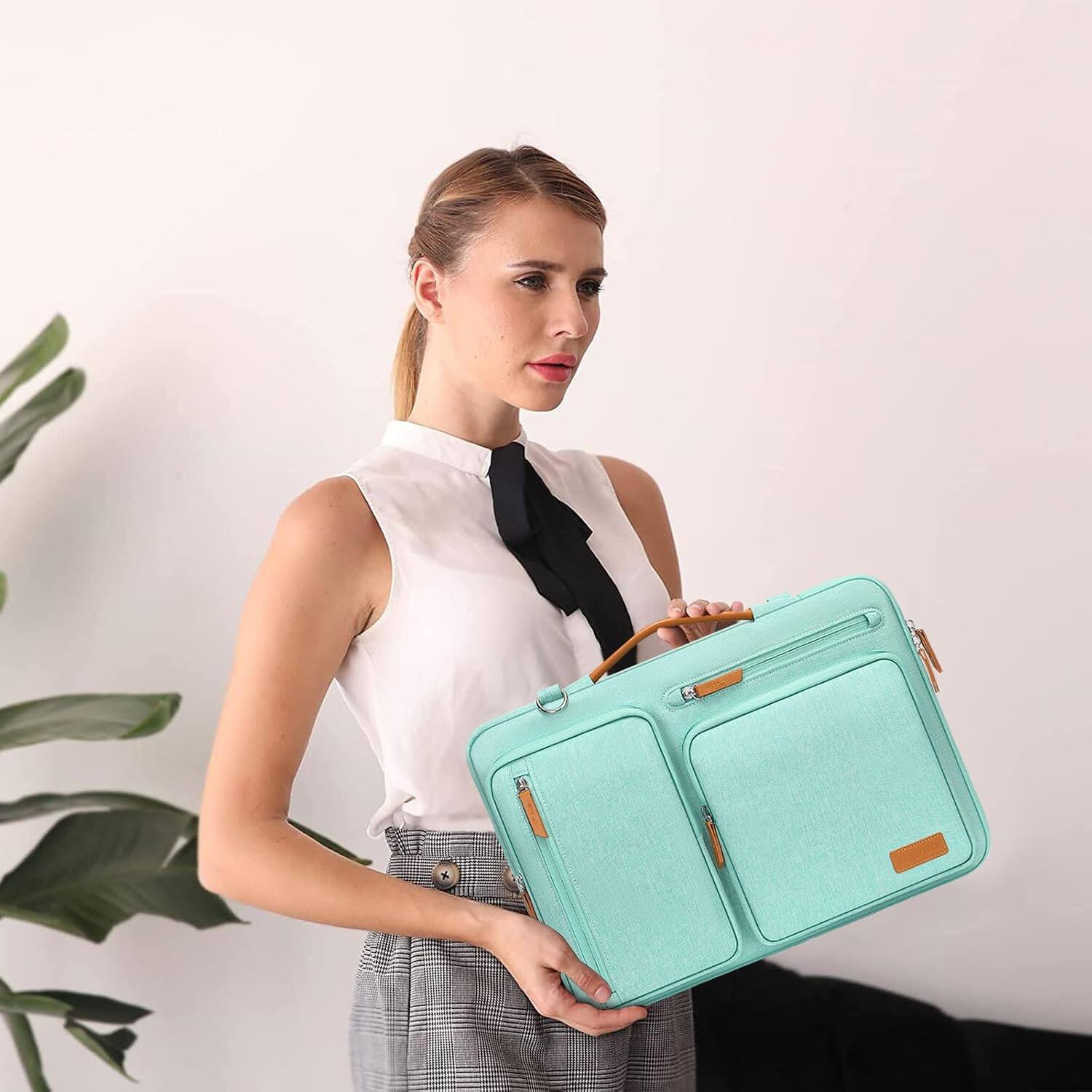 Angle. mosiso - Laptop Shoulder Bag 14 Inch, 360 Protective Computer Messenger Bag for HP Lenovo Dell ASUS Acer - Aqua Green.