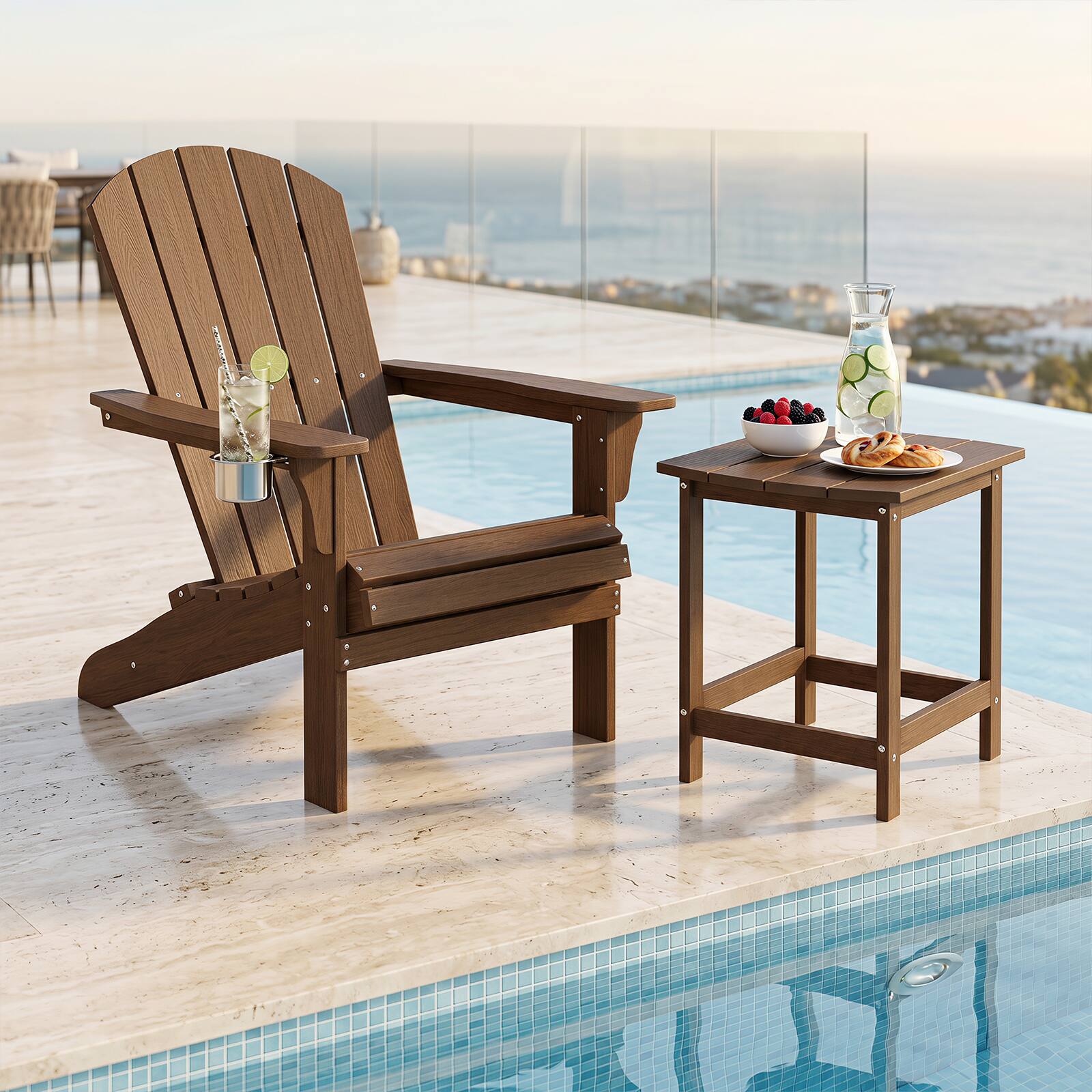 Alt View 3. Gymax - Gymax 18'' Patio Adirondack Side Table Weather Resistant HDPE for Garden Brown - Brown.