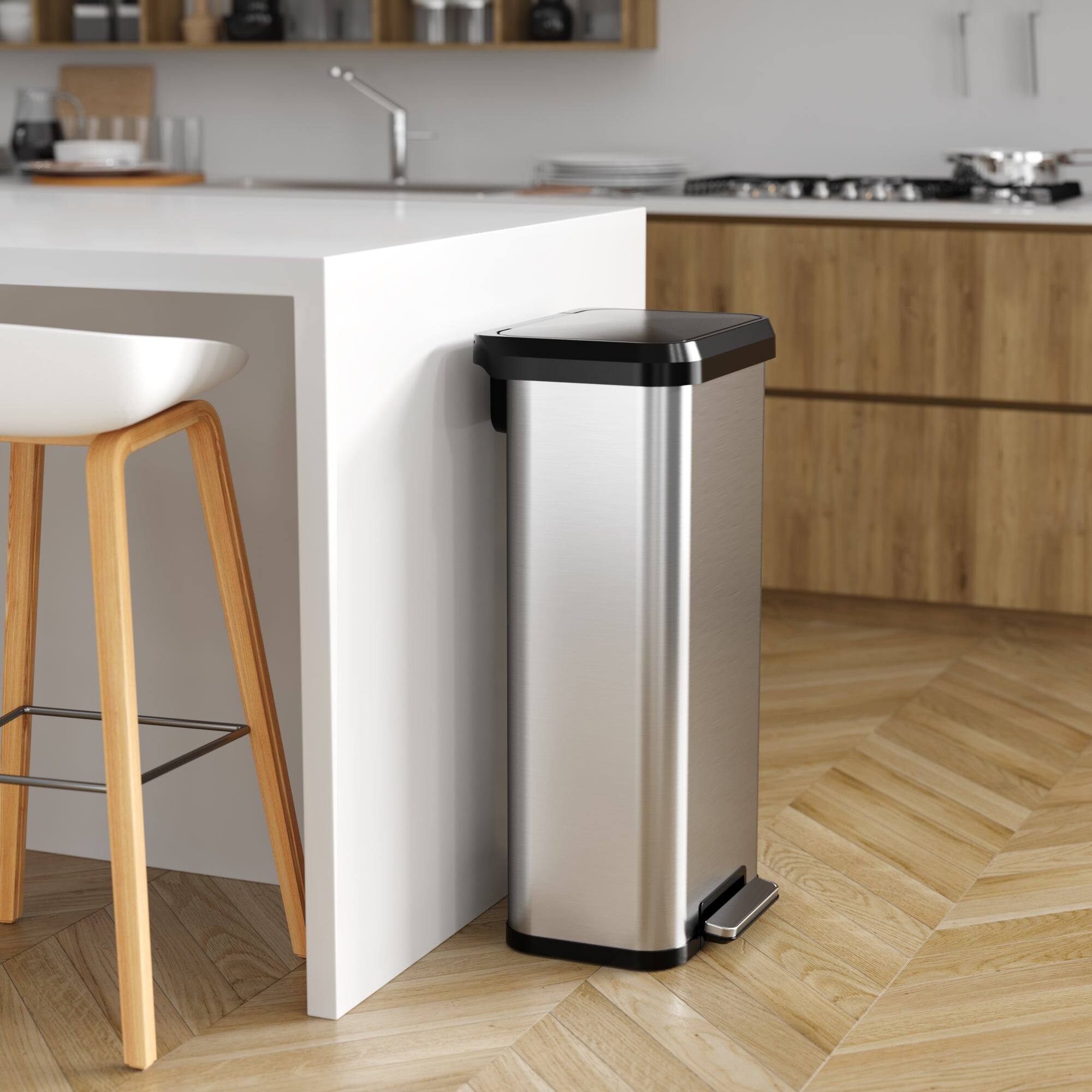 Back. iTouchless - 20 Gallon SoftStep EXP Stainless Steel Step Pedal Kitchen Trash Can with AbsorbX Odor Filter - Silver.