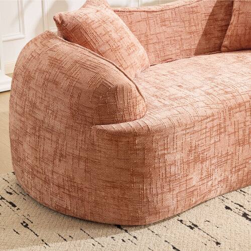 Back. Anysun - Curved 2-Seat Compressed Sofa - Armrests on Both Sides, 2 Pillows, Perfect for Small Apartments & Living Rooms - Pink.