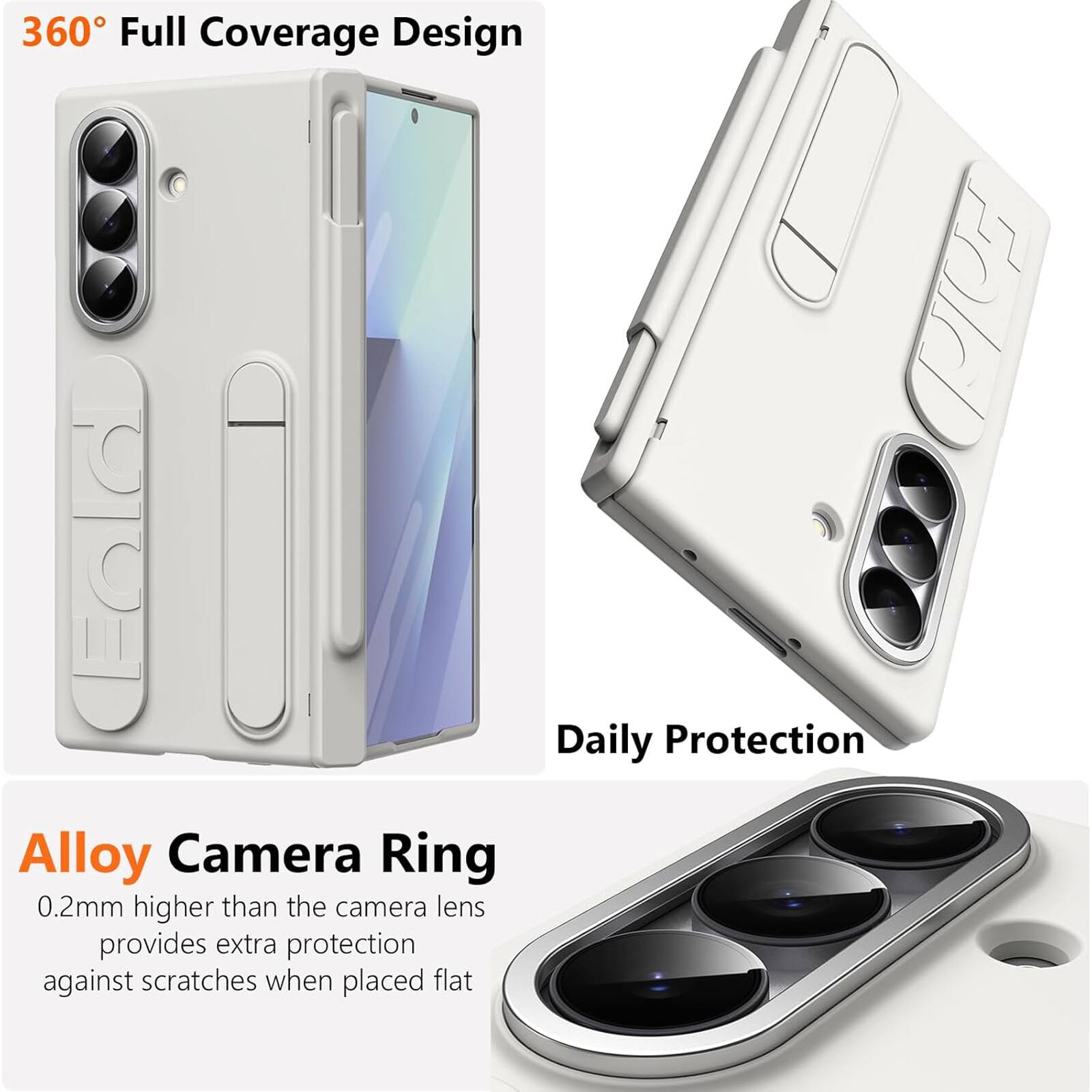 360° Full Coverage Design

Alloy Camera Ring
0.2mm higher than the camera lens provides extra protection against scratches when placed flat