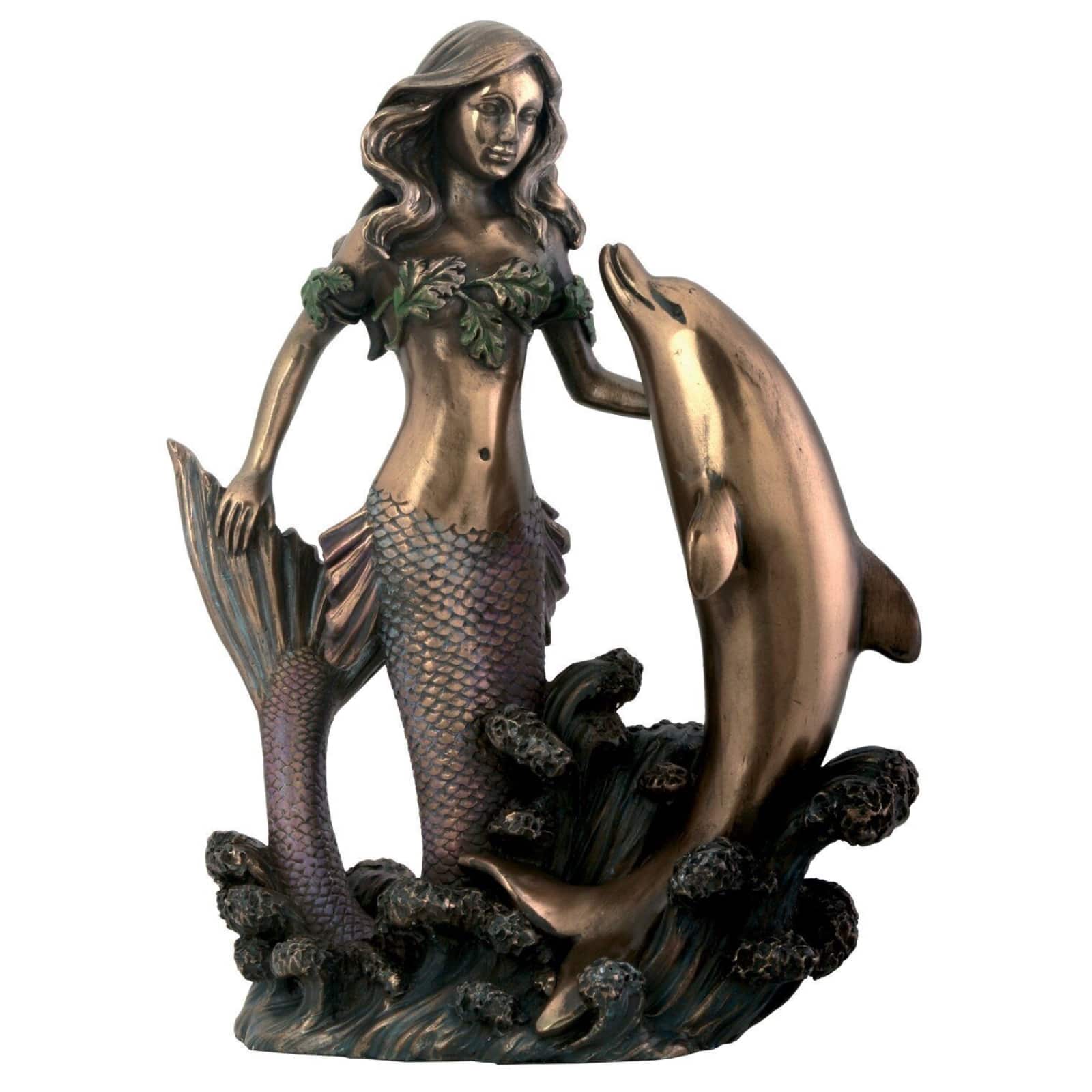 Pacific Trading - Mermaid with Dolphin Figurine Decoration Statue 7.5 inch