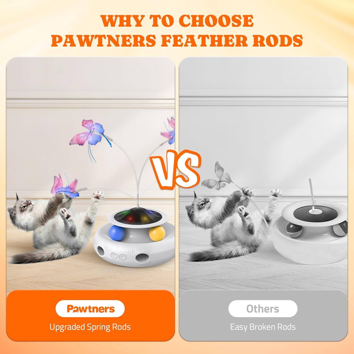 WHY TO CHOOSE PAWTNERS FEATHER RODS VS Others Upgraded Spring Rods Easy Broken Rods