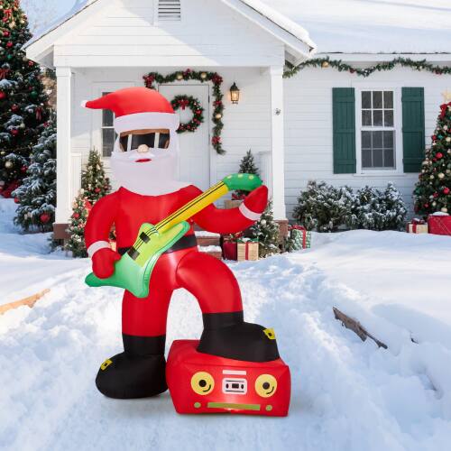 Alt View 5. Winado - 7.5 FT Tall Christmas Black Santa Playing Electric Guitar Inflatable Decoration for Outdoor Air Blown Holiday - Red.