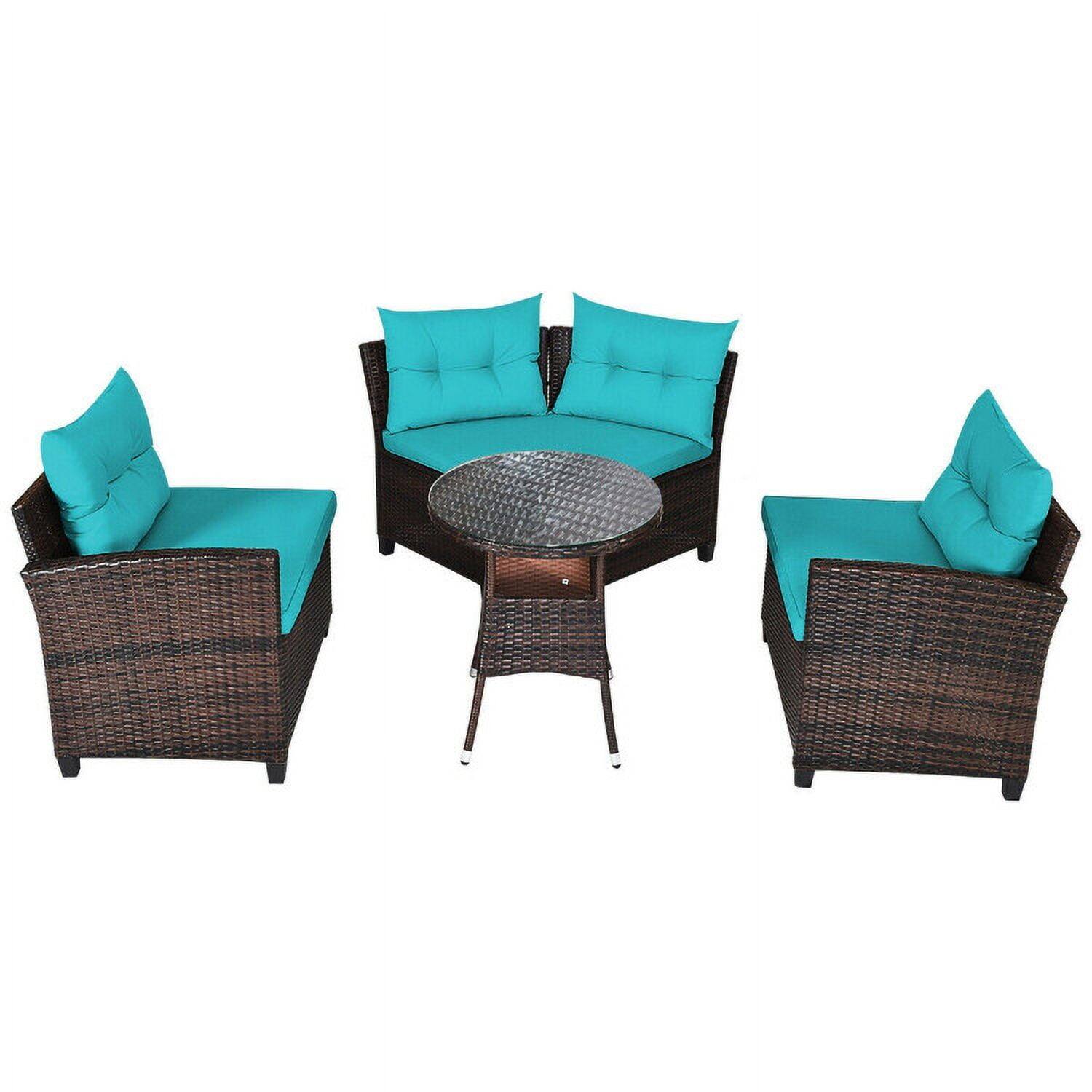 Alt View 2. Kadyn - 4 Pcs Outdoor Cushioned Rattan Furniture Set-Turquoise, Patio Seating Conversation Set - Blue.