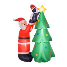 Homcom - 6ft Inflatable Christmas Tree with Santa & Penguin, Outdoor Blow-Up Yard Decor, LED Lights - Green