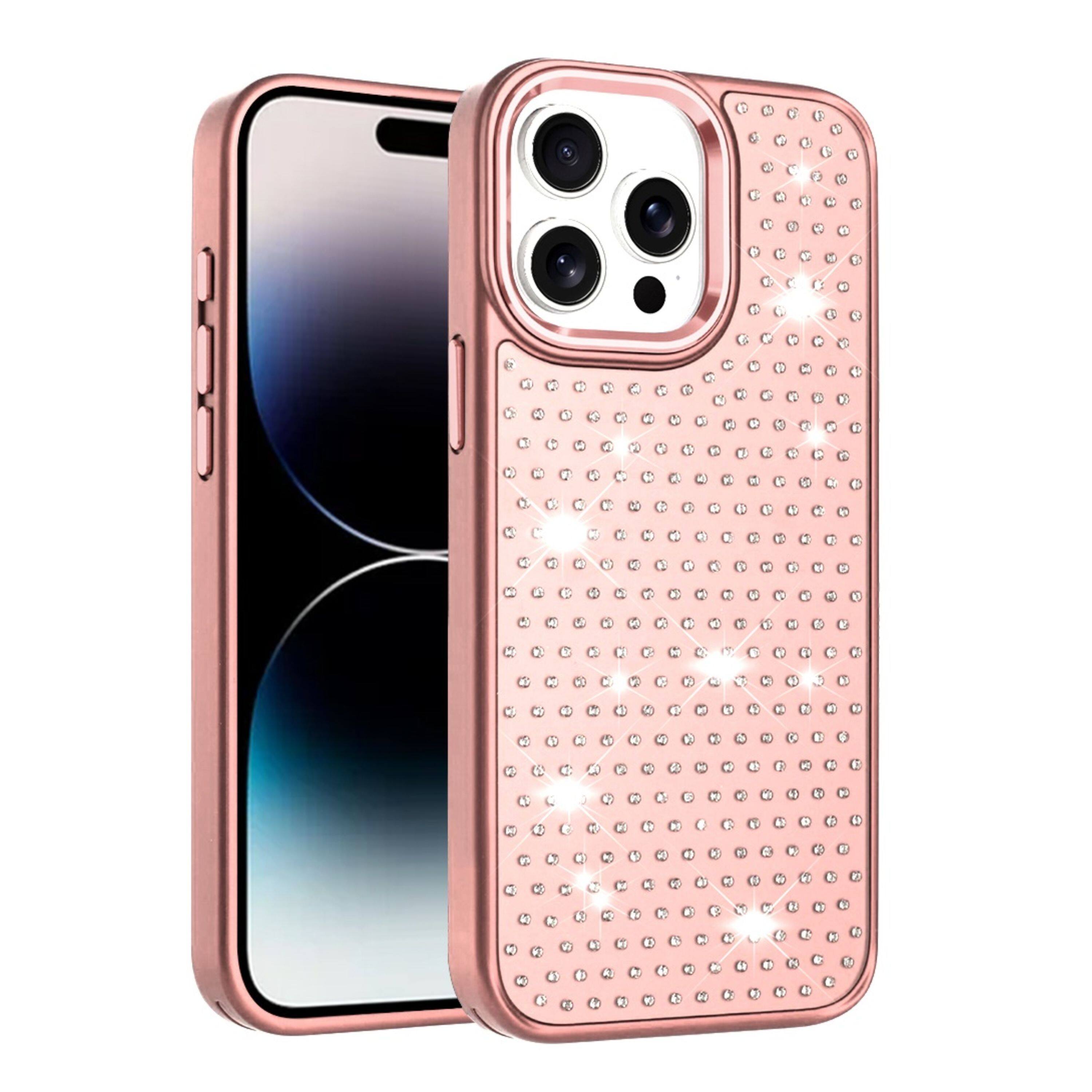 Front. Kitcheniva - Rhinestone Faux Crystals Chrome Plated Phone Case For iPhone 14 Pro Max Rose Gold - Rose Gold.