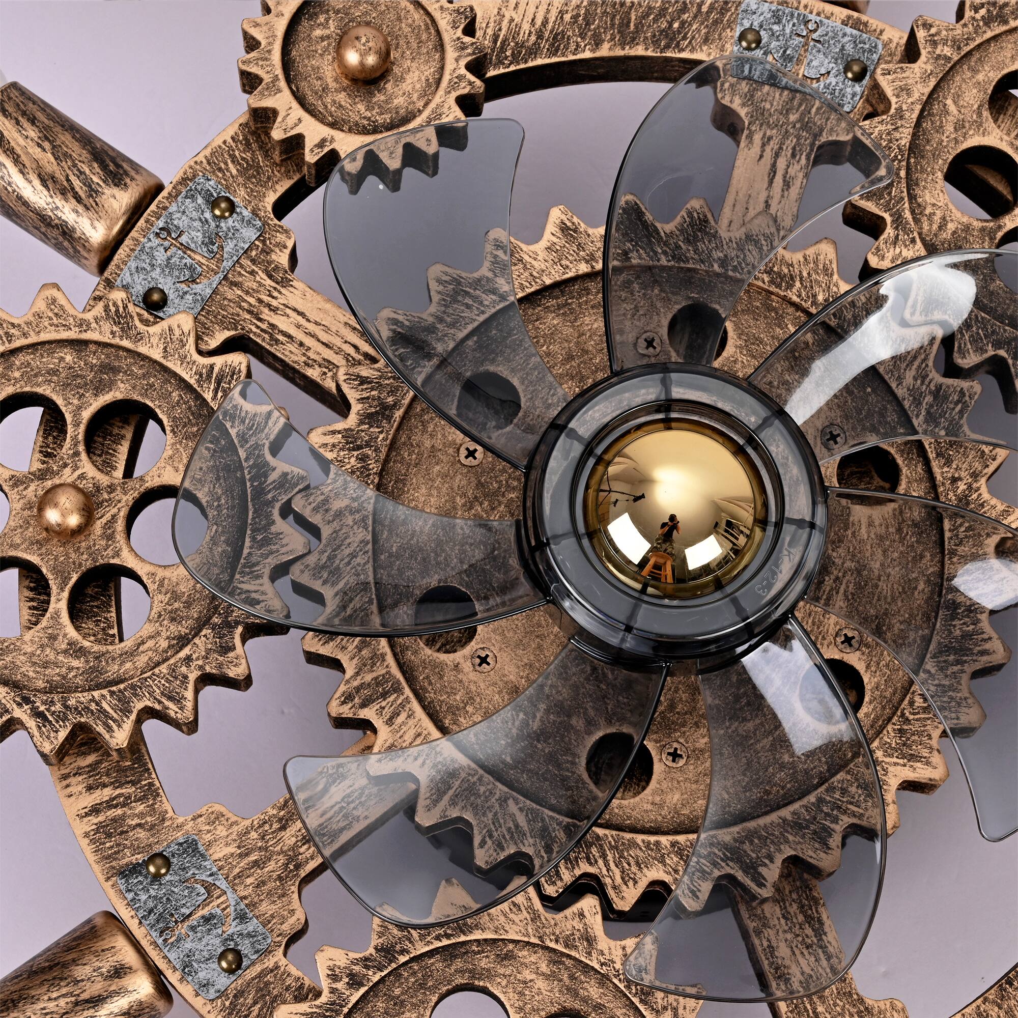 Alt View 4. Sofucor - 20" Retro Industrial Steampunk Ceiling Fans w/ Lights & Remote Low Profile Flush Mount Bladeless Ceiling Fan for Bedroom - Black.