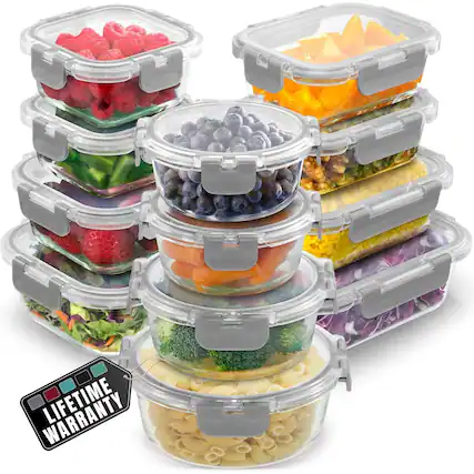 Front. Zulay Kitchen - Zulay Kitchen 12 Pack Premium Borosilicate Glass Food Storage Containers with Lids (Grey) - Grey.