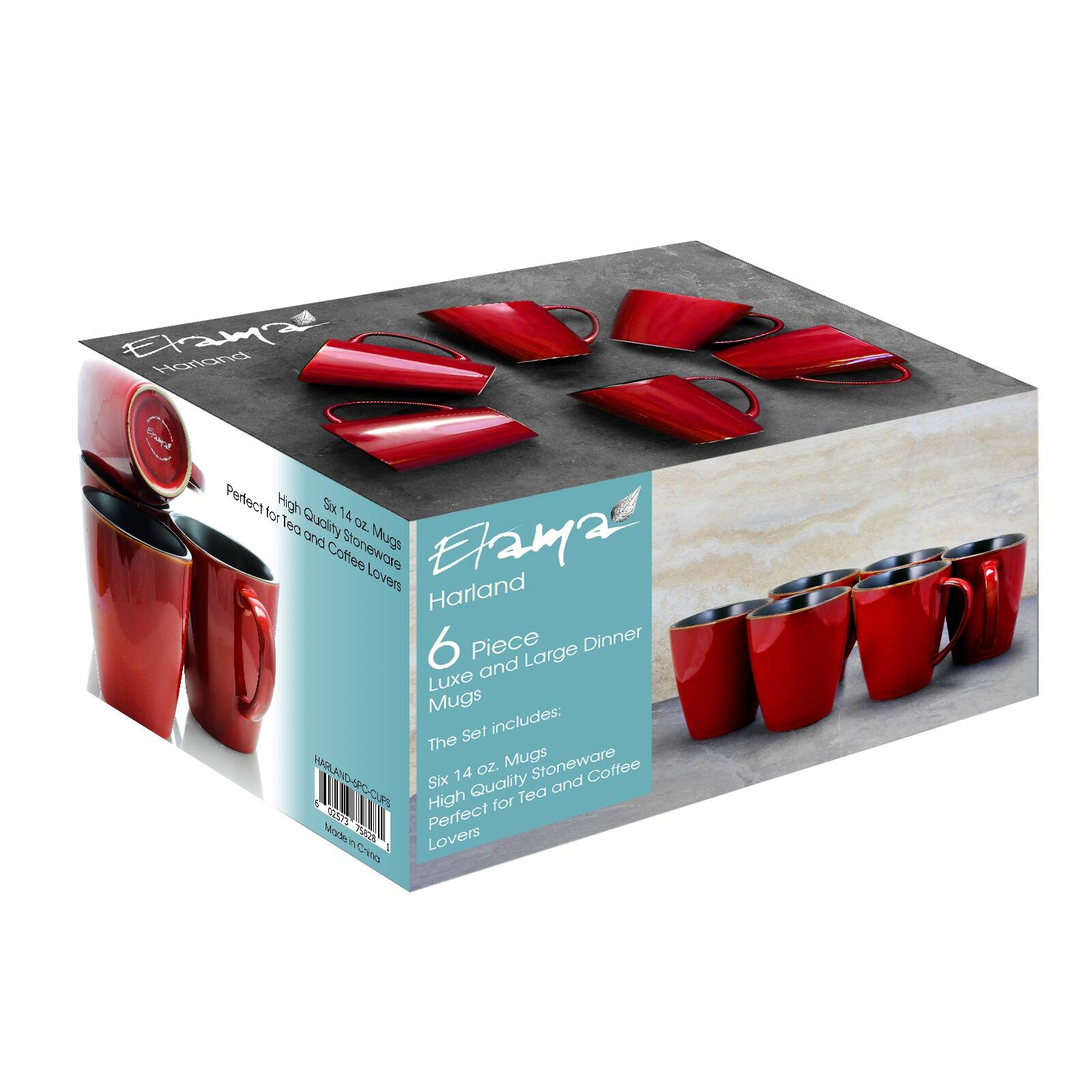 Harland 6 Piece Dinner and Large Luxe Mugs Set includes: Six 14 oz. Mugs High Quality Stoneware Perfect for Tea and Coffee Lovers