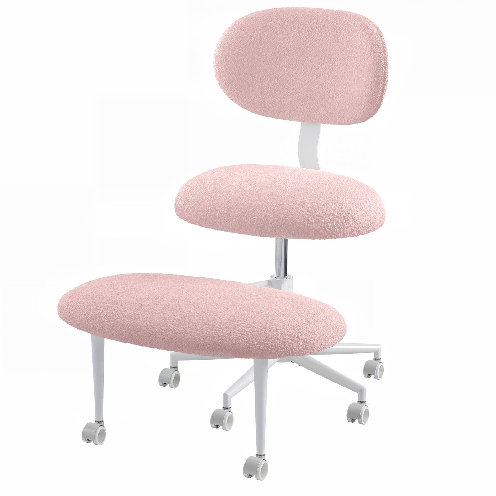 Left. Pinmoco - Pinmoco - Upholstered Office Chair Adjustable Height Ergonomic Office Chair with Lumbar Support and Wheels - Teddy Pink.