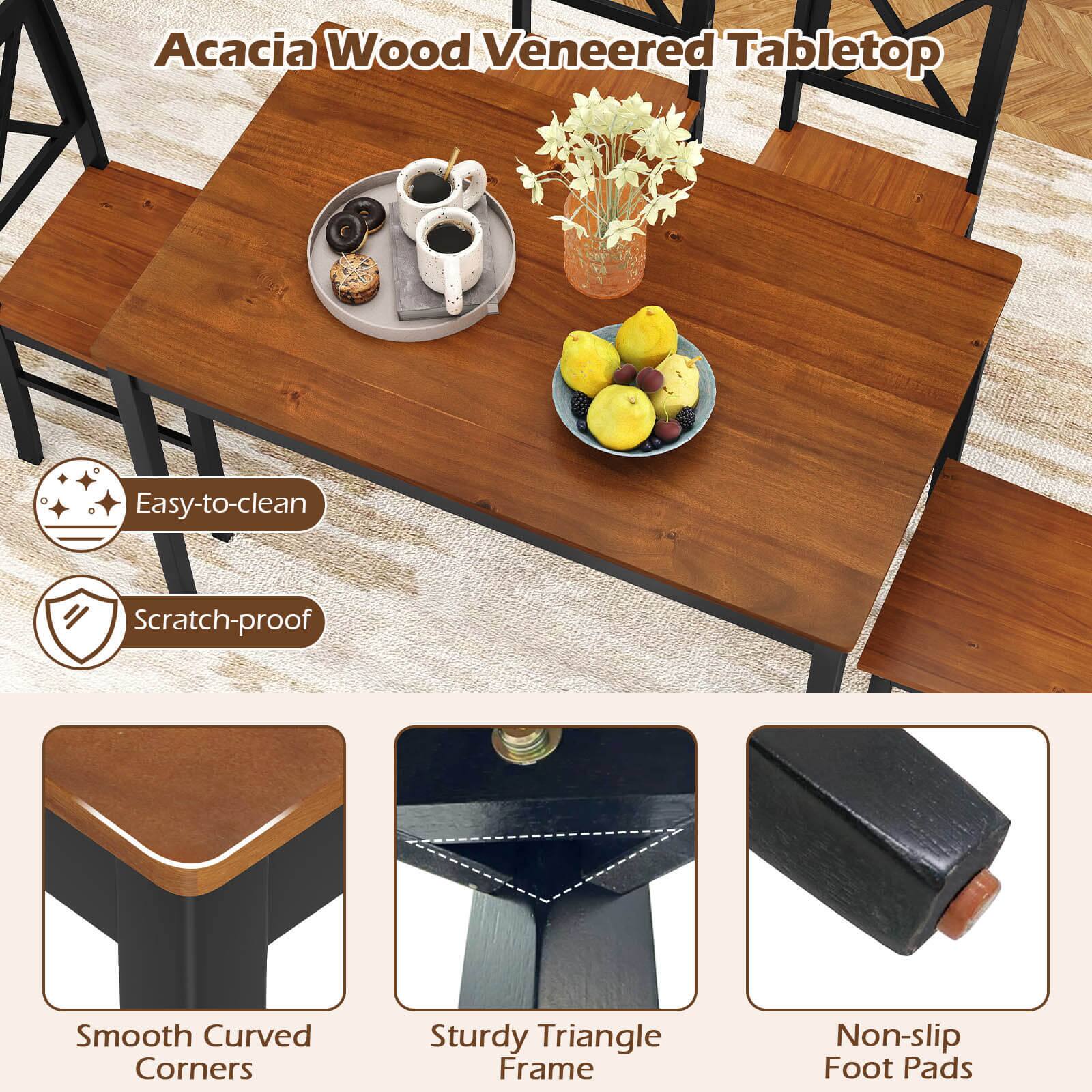Acacia Wood Veneered Tabletop

- Easy-to-clean
- Scratch-proof
- Smooth Curved Corners
- Sturdy Triangle Frame
- Non-slip Foot Pads