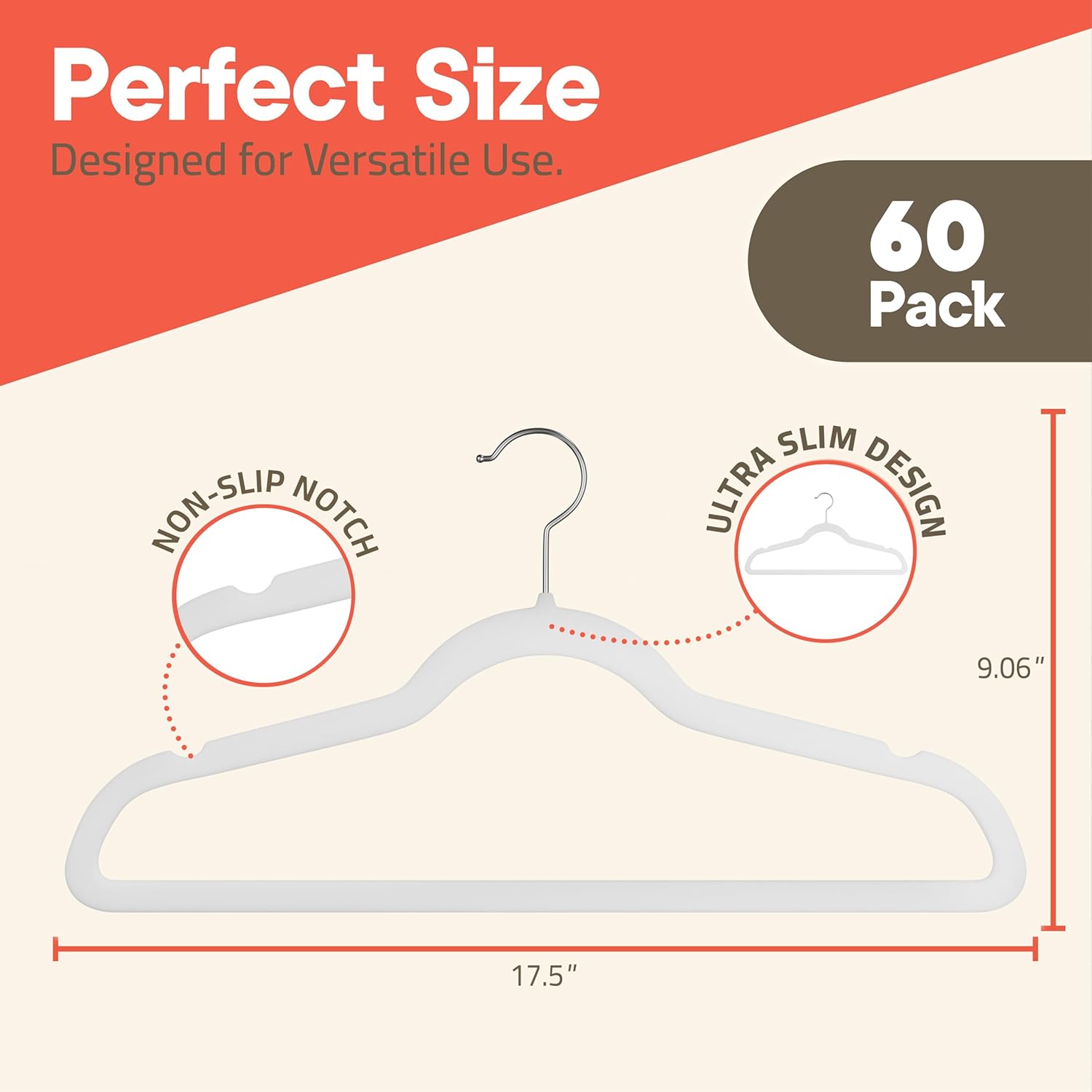 Perfect Size, Designed for Versatile Use, 60 Pack, Non-Slip Notch, Ultra Slim Design, 9.06", 17.5"