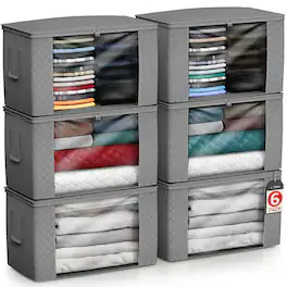 Sorbus - Foldable Storage Bag Organizers, Large Clear Window, Carry Handles great for Clothes, Blankets, Closets, Bedrooms - Gray