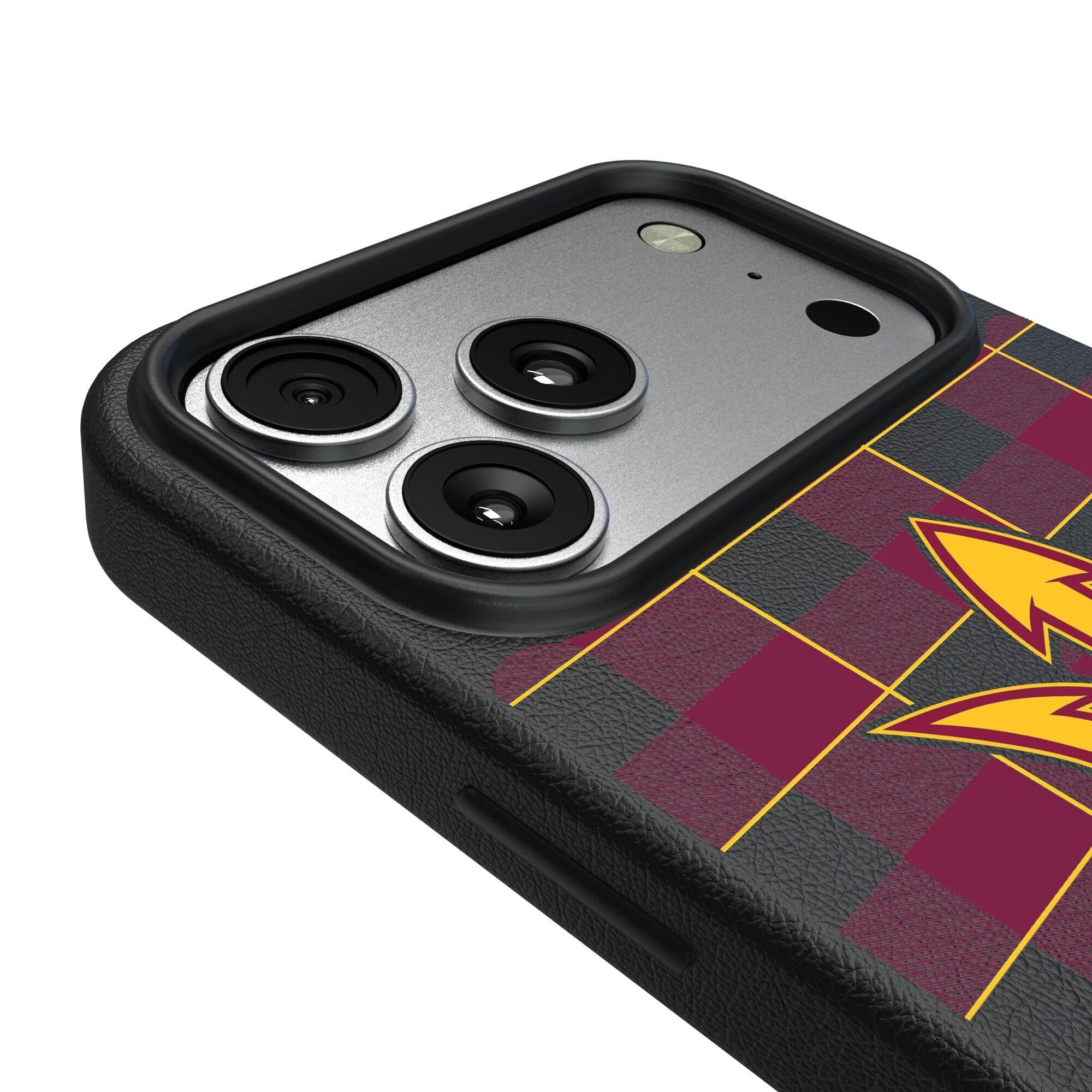 Alt View 2. Keyscaper - Arizona State Sun Devils Plaid Magnetic Bump iPhone Case - 15 Plus - Black.