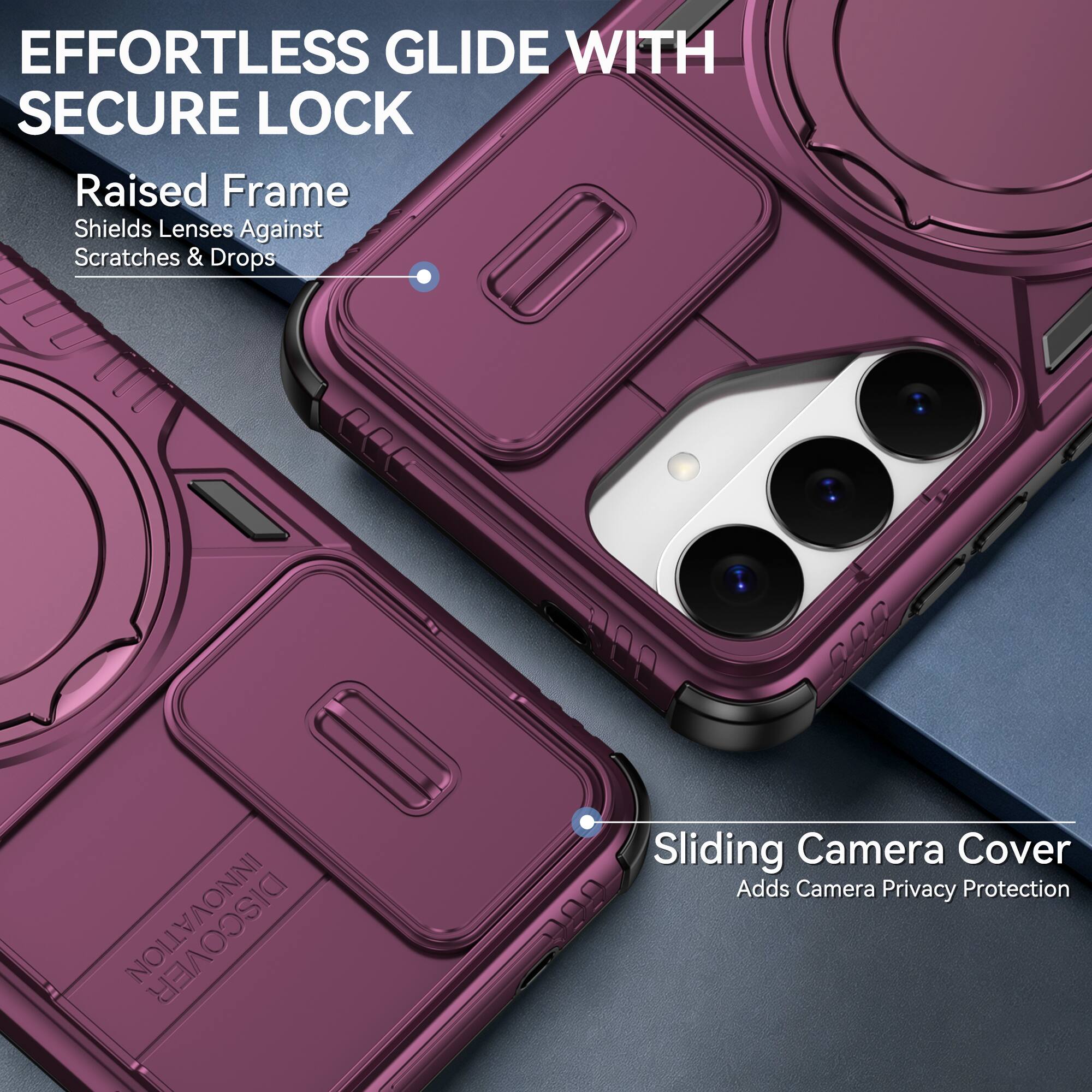 EFFORTLESS GLIDE WITH SECURE LOCK  
Raised Frame  
Shields Lenses Against Scratches & Drops  

Sliding Camera Cover  
Adds Camera Privacy Protection