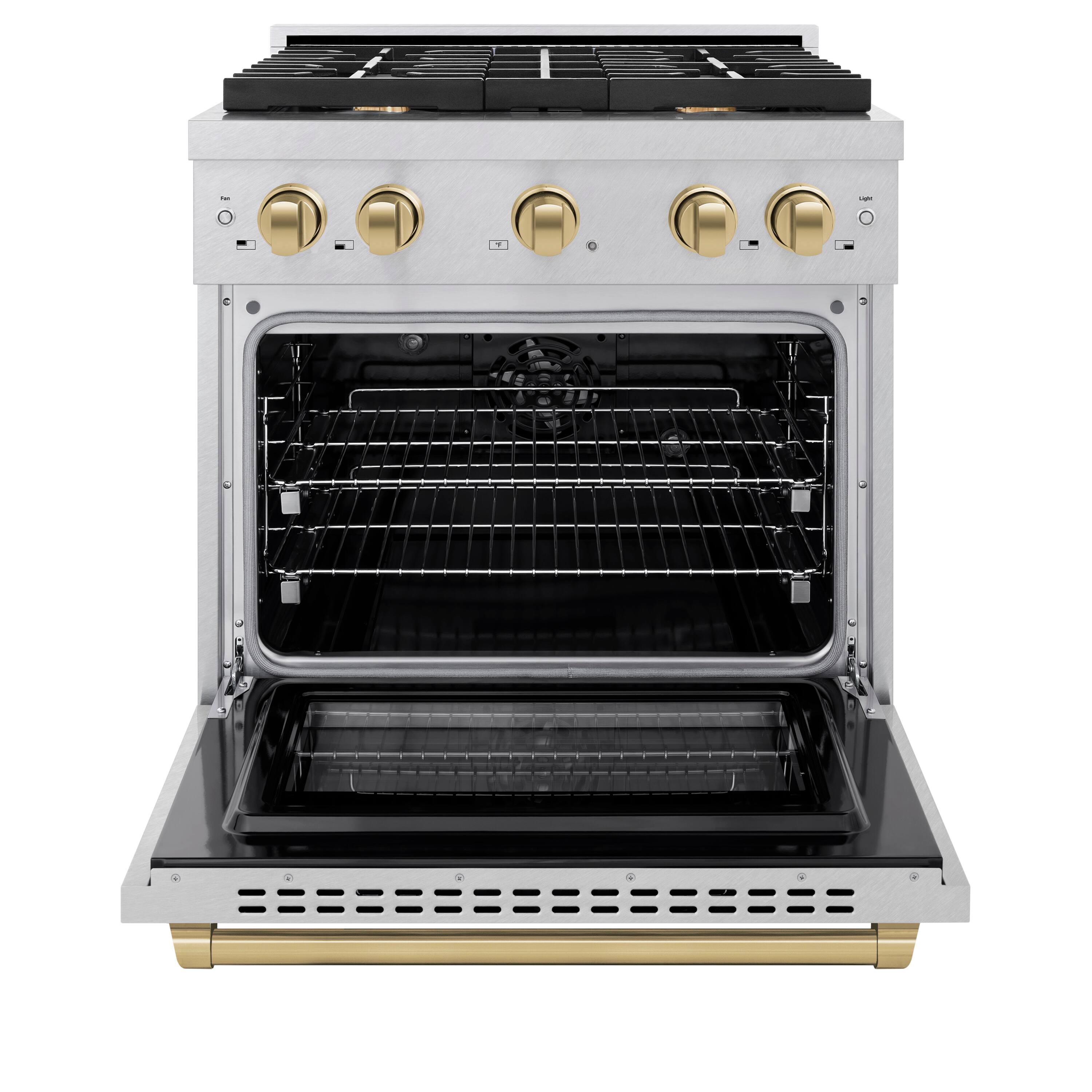 Angle. ZLINE - ZLINE Autograph 30 in. Paramount Dual Fuel Satin Steel Range w/ 4 Burners & Bronze Accents (SDRSZ-30-CB) - Stainless Steel.