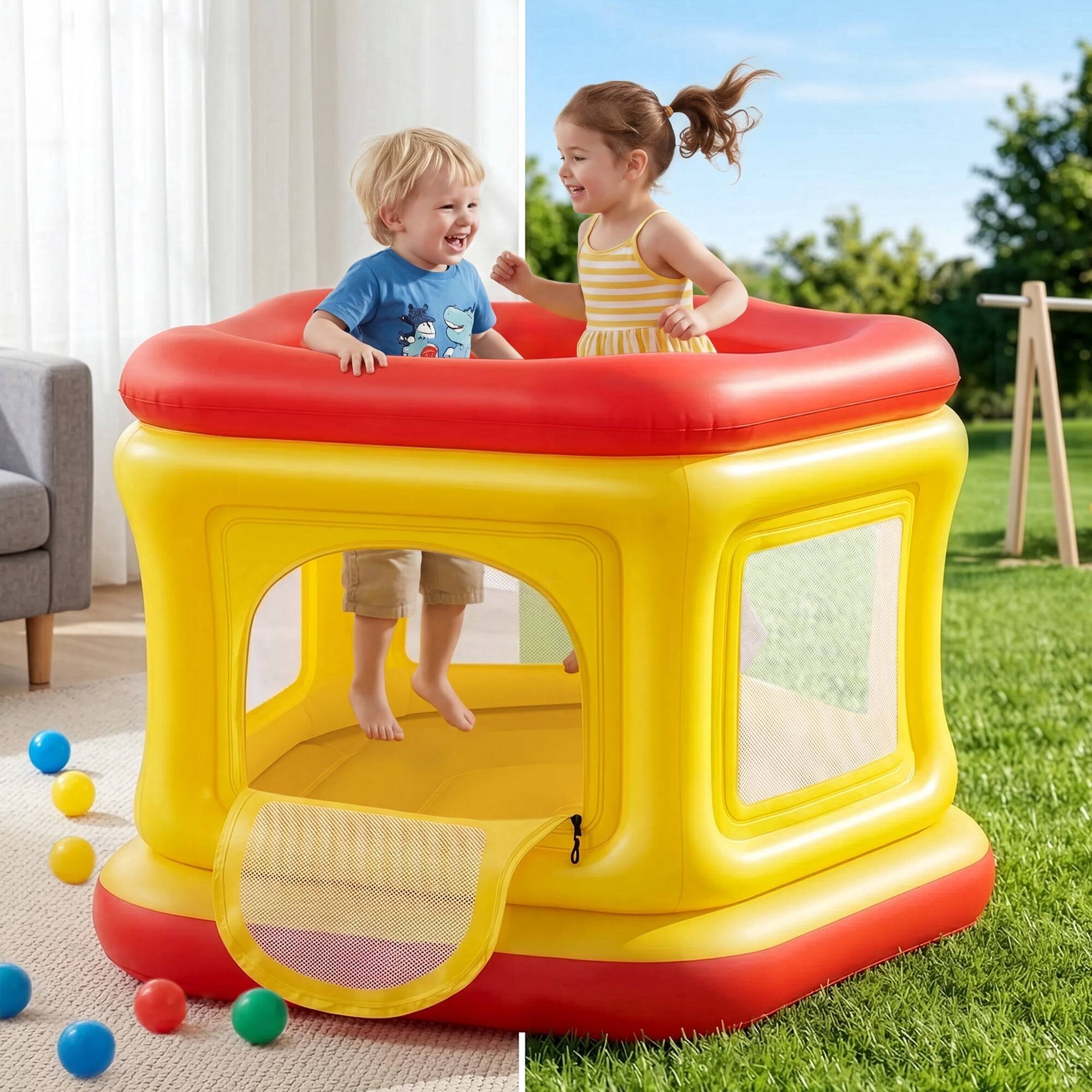 Front. Wisairt - 3-in-1 Inflatable Bounce House for Toddlers 1-3, Indoor Outdoor Bouncy House with Mesh Walls - Yellow & Red.