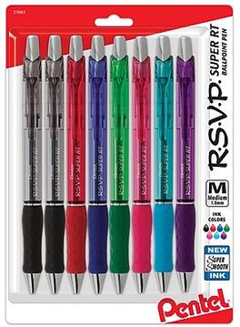 Pentel - RSVP Super RT Ballpoint Pen, Medium Point, Assorted Ink, 8/Pack - Gray/Silver