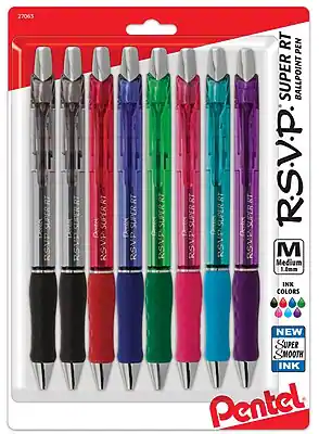 27063
R.S.V.P. SUPER RT
BALLPOINT PEN
M
Medium 1.0mm
INK COLORS
NEW SUPER SMOOTH INK
Pentel