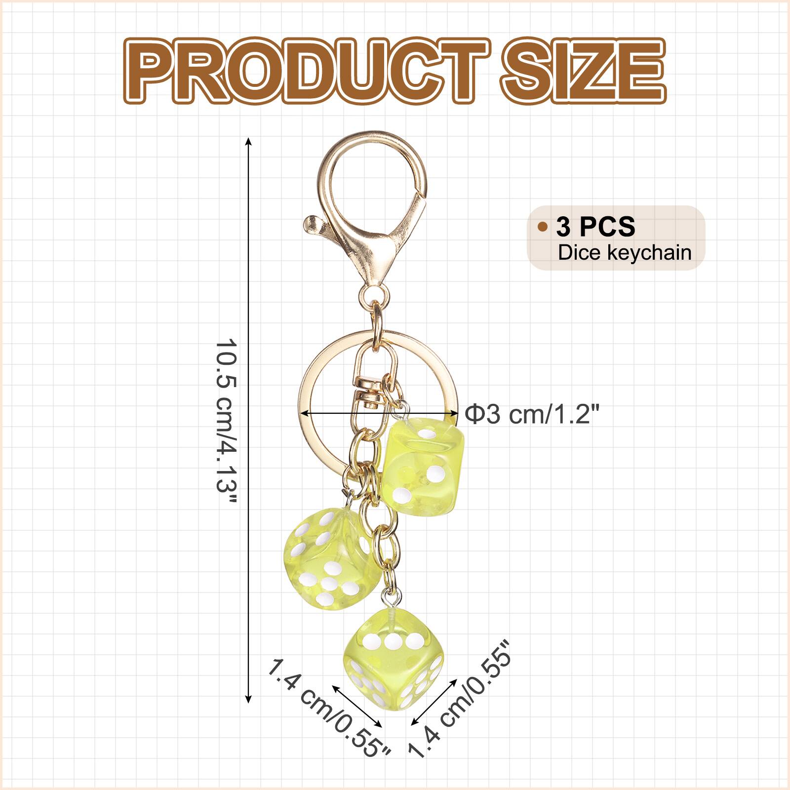 PRODUCT SIZE

3 PCS Dice keychain

10.5 cm/4.13"  
Φ3 cm/1.2"  
1.4 cm/0.55"  
1.4 cm/0.55"